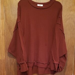Zenana Outfitters Burgundy Waffle Knit Shirt